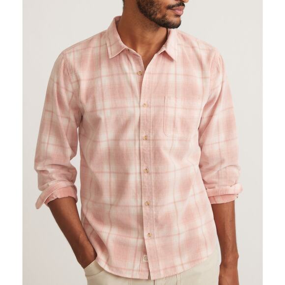 Marine Layer Other - Marine Layer Lightweight Long Sleeve Plaid Cord Shirt in Pink Plaid Size M